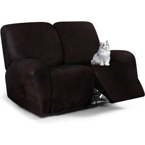 ANARACHON Leather Look Loveseat Recliner Cover, 6-Pieces Stretch Dual Recliner Sofa Covers, Soft Reclining Couch Slipcover, Washable Furniture Protector for Pets (2 XL Seater, Chocolate)