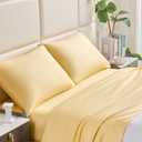 100% Cotton 4-Piece Sheet Set, Minimalist Style - Bed Sheets with Flat Sheet, Fitted Sheet and 2 Pillowcases | Lightweight, Soft, Durable & Easy Care (Butter Yellow, Queen)