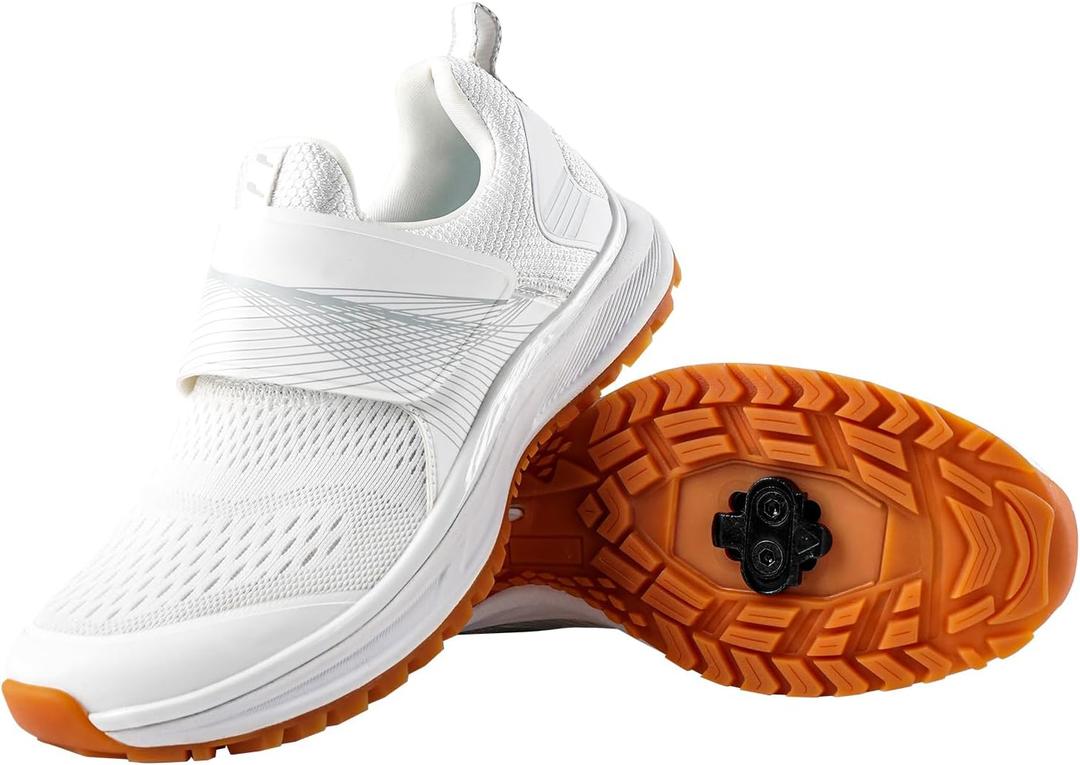 Spinning Shoes Women's Cycling Shoes - SPD Compatible Indoor/Outdoor Bike, Breathable & Comfortable Road Cycling Shoes with Pre-Installed Cleats (9.5, White)