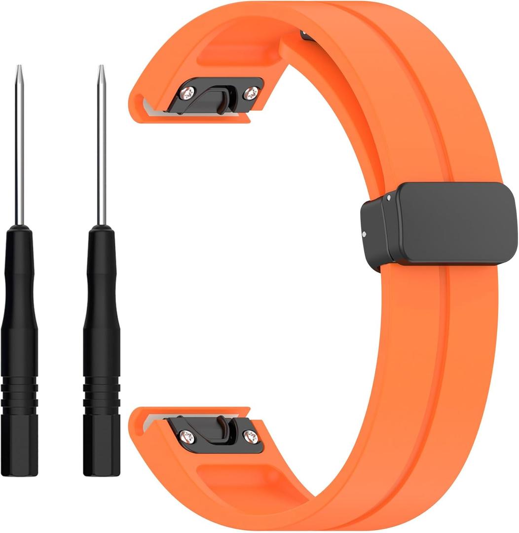 26mm 22mm 20mm QuickFit Watch Band Compatible with Garmin Fenix 8 7 6 5 3 hr 6s 5s 6x 5x Forerunner 935 945 965 Magnetic Silicone Watch Band for Garmin Instinct Approach MARQ Descent Quatix Epix Pro (Orange)