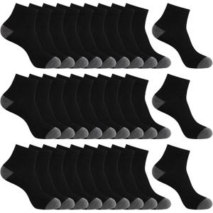 EverKnits 30 Pairs Ankle Socks For Men - Lightweight Mens Socks Size 9-12 Thin Casual Quarter Bulk Socks (Black)