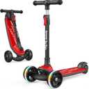 Besrey Kick Scooter for Kids Ages 3-10, 3-Wheel Folding Scooter with Adjustable Height, LED Light Wheels, Extra Wide Deck for Outdoor Activities