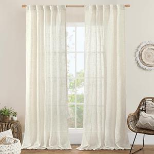 LAMIT Light Filtering Linen Curtains 84 inches Long for Bedroom, Cream Ivory Linen Textured Semi Sheer Back Tab and Rod Pocket Natural Boho Drapes for Living Room, 2 Panels, 42 x 84 Inch