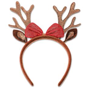 Christmas Antlers Headband Brown Reindeer Ears Headbands Reindeer Antlers Headband Deer Antler Hairband Sequined Glittery Deer Antler with Bows Hairband Christmas Holiday Hair Accessories for Women