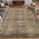 Washable Area Rug 8' x 10' Vintage Traditional Persian Mat - Foldable Distressed Non-Slip Machine Washable Carpet for Living Room Bedroom Kitchen Home Decor - Mocha and Taupe