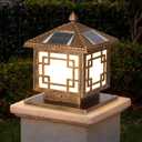 SLAWA Outside Housing Post Lighting Fixtures 9.8In Solar Post Caps Lights Bronze Aluminium Waterproof Column Light Outdoor Solar Powered Landscape Lighting Porch Pillar Lamp Fence Deck Mailbox Lantern, A Bronze-25CM