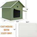 Outdoor Cat House with Cozy Cushion, Waterproof Insulated Cat Houses for Outdoor Cats, Shelter for Feral Pet Outside, Design for All Weather, Green