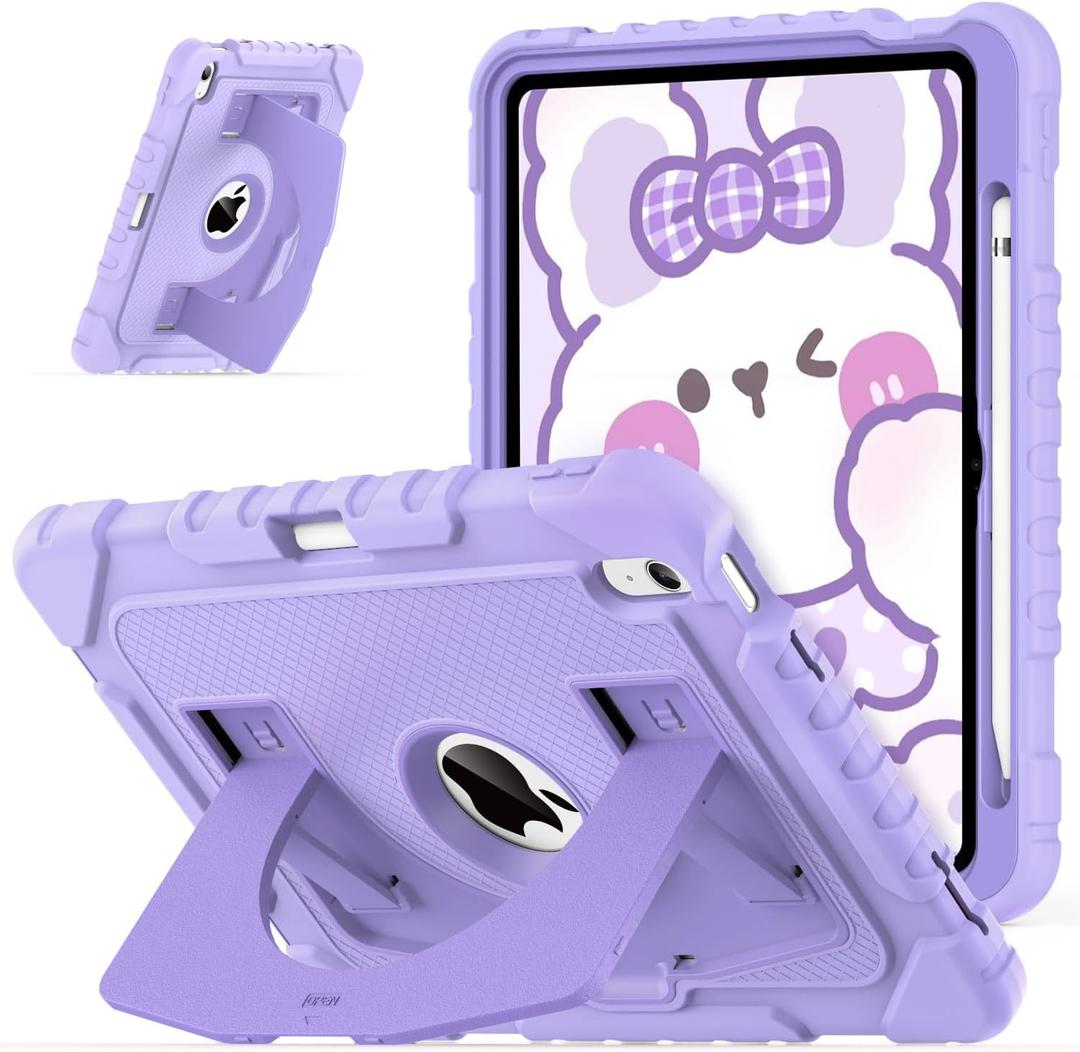 OKP Case for iPad A16 11th Generation 11 inch 2025/ 10th Generation 10.9 inch 2022, Shockproof Rugged Heavy Duty 11/10 th Gen i Pad Protective Cover with Pencil Holder/Kickstand, Purple