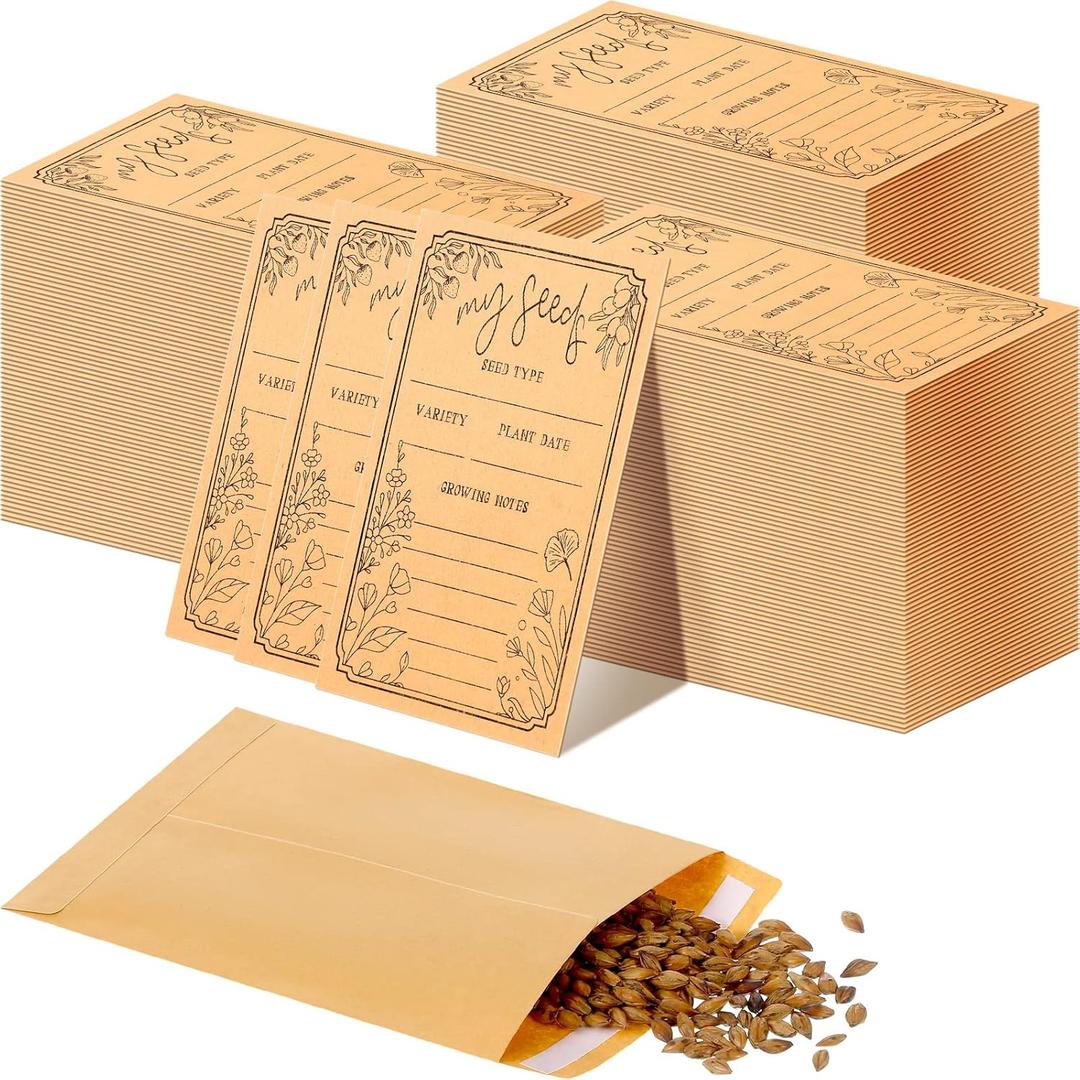 Zubebe 150 Pieces Seed Saving Envelopes Packets Resealable Self Adhesive Paper Envelopes for Flower Vegetable Seeds Storage 3.15 x 4.72 Inch (Brown)