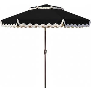 9FT Patio Umbrella with Fringe,Tassel Umbrella with Push-Button Tilt | UPF 50+ & Rust-Resistant Fiberglass Frame for Patio, Pool,Garden,Yard(Black)