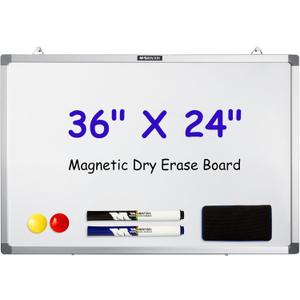M&G Dry Erase Board Magnetic White Board for Wall, 36 x 24 Whiteboard with 2 Markers & 2 Magnets & 1 Eraser, Hanging Whiteboard with Silver Frame for Planning, Drawing, to Do List, Office School Use (36" X 24")