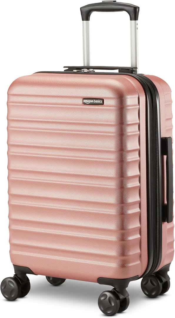 Amazon Basics 21" Hardside Carry-On Luggage, Hardshell Suitcase With Wheels, Expandable For Up to 25% More Space, With Scratch-Resistant Surface, Four Multi-directional Wheels, Rose Gold (Carry-On, Rose Gold)
