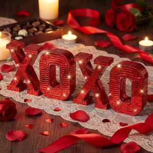 Yousoontic 4 Pcs Valentine's Day Table Decor Xoxo Letter Table Decor 3D Disco Mirror Xoxo Signs Valentines Centerpiece Bright Acrylic Mirror Centerpiece for Romantic Festival Home Bar Decoration