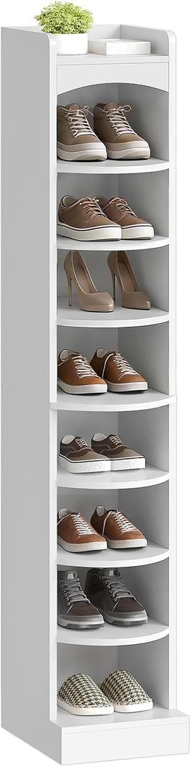 YATINEY 9-Tier Tall Shoe Rack, Wooden Shoe Storage Organizer, Narrow Shoe Cabinet with Removable Shelves for Small Spaces, Holds 9 Pairs of Shoes, for Entrance, Hallway, White SS02WT