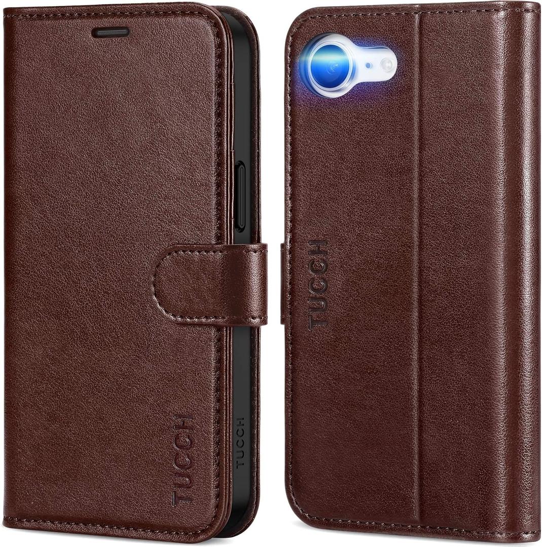TUCCH Case Wallet for iPhone 17e 16e, Magnetic PU Leather Kickstand Flip Folio Cover with RFID Blocking 4 Card Slot Shockproof TPU Interior Shell Compatible with iPhone 17e/16e 6.1", Chocolate Brown