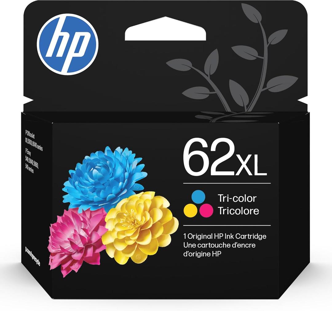 HP 62XL Tri-Color High-Yield Ink | Works with Envy 5540, 5640, 5660, 7640, OfficeJet 5740, 8040, OfficeJet Mobile 200, 250 | Instant Ink Eligible | C2P07AN