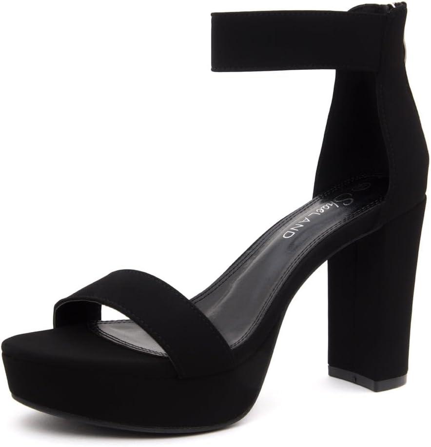 Shoe Land Chunky Platform Heels for Women | 4 Inch Block Heeled Sandals with Ankle Strap, Open Toe Dressy Strappy High Heels for Wedding, Party & Formal Events (7.5)