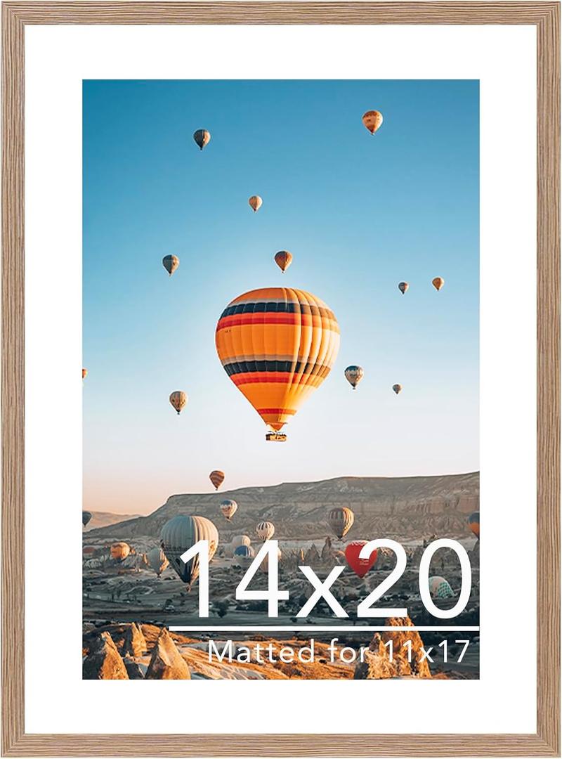 JCJMY 14x20 Picture Frame with 11x17 Mat, Display Photo 11x17 with Mat or 14 x 20 Without Mat, Wall Hanging Large 14 by 20 Poster Frame with Plexiglass, Rustic Brown