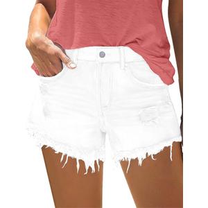 onlypuff Women's Ripped Mid Waisted Denim Shorts with Pockets (Medium)