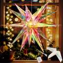 24'' Large Moravian Star Outdoor Light Hanging Christmas Tree Topper with LED Light 3D Iridescent Christmas Moravian Star for Christmas Holiday Home Porch Xmas Indoor/Outdoor Decor