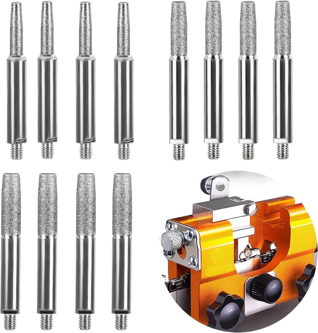 Chainsaw Sharpening Stone, Chainsaw Grinding Stone, 12PCS High Hardness Diamond Chainsaw Sharpener - Burr Stone File in 3 Size Diamond Sharpening Wheels Chainsaw File for Chain Saw(4mm, 4.8mm, 5.5mm)
