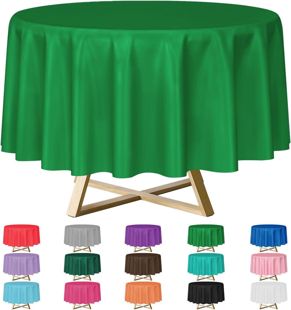 YSYJ 12 Pack Green 84 Inch Disposable Plastic Tablecloths Round Table Cloth Plastic Table Cover for Parties