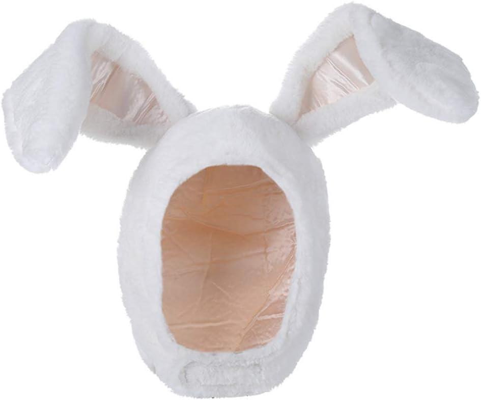 Plush Fun Bunny Ears Hood Women Costume Hats Christmas Gift Warm Soft and Cozy (White)