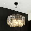 Modern 17.6 Black Crystal Chandelier Ceiling Light Fixtures for Dining Room Luxury Glam 8-Light Crystal Chandeliers Lighting for Bedroom Entryway Hallway Living Room Kitchen Island Foyer