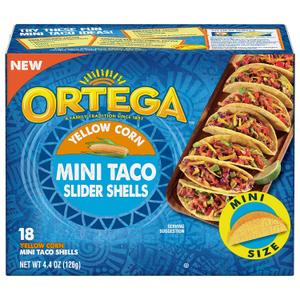 Ortega Mini Taco Slider Shells, Yellow Corn, 4.4 Ounce, 18 Shells, Best if used by Aug 25 2025