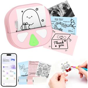 Mini Sticker Printer Thermal Sticker Maker Machine,Bluetooth Print Pods for Kids Teens Gifts,Pocket Printpod Portable Impresora for Phone,Note Buddy,Photo,Custom Sticker,Scrapbook-Pink