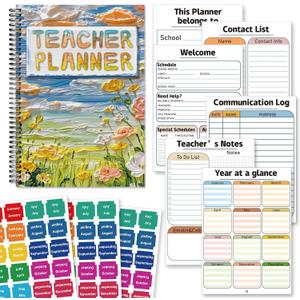 Teacher Planner Book for Yearly, Weekly & Monthly Lesson Planner, January-December Yearly Planner A4 Size with Checklist, Notes, School Teacher Supplies for Classroom Organization - Oil Painting
