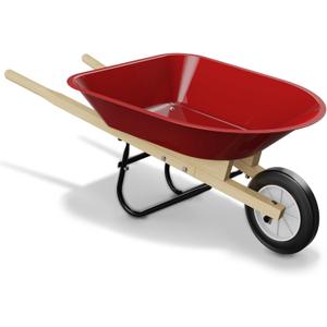Kids Wheelbarrow Set with Gardening Tools Outdoor Backyard Garden Play for Toddlers Boys Girls 3-8, with Shovel, Rake, Leaf Rake, Easter Birthday Gifts (Wheelbarrow Red Color)