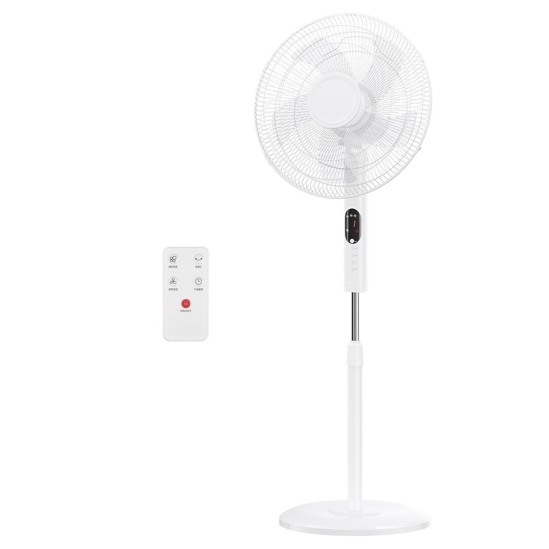 NEWBULIG 17" Pedestal Fan with Remote, 15H Auto Timer, Quiet Standing Fan for Bedroom, Living Room & Office, 3 Speeds, 3 Modes, Adjustable Height & 80 Oscillation