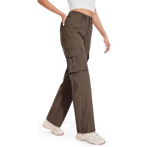 Moosehill Womens Hiking Pants Lightweight: Quick Dry Water Resistant High Waisted Cargo Pants 7 Pockets for Travel Casual (6, Brown)