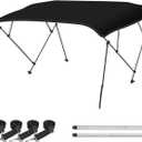 Naviskin 10 Optional Colors 3-4 Bow 13 Different Size Bimini Top Cover Includes Mounting Hardwares,Storage Boot with 1 Inch Aluminum Frame (Black)