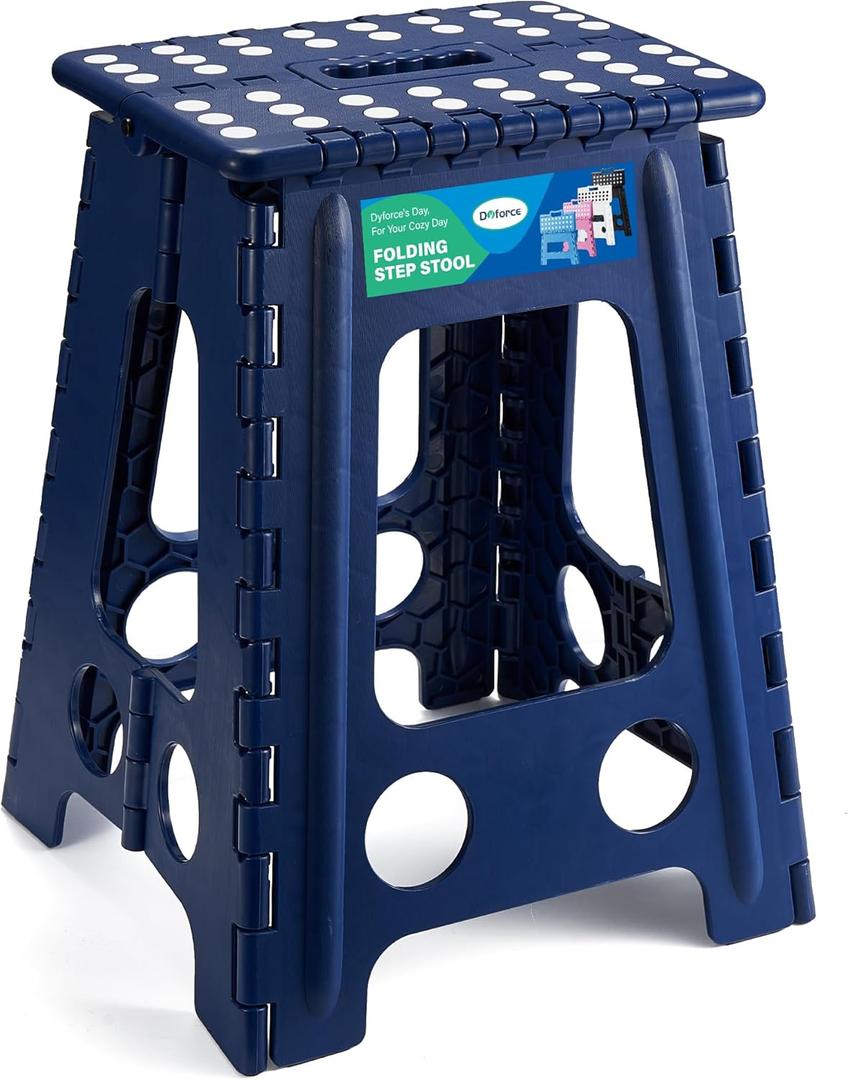 Dyforce 17.5 Inch Folding Step Stool 400lbs Capacity Sturdy Plastic Foldable Step Stools for Adults Stepping Stool with Handle Easy to Carry Handle Folding Stool for Kitchen (Royal Blue 1PC)
