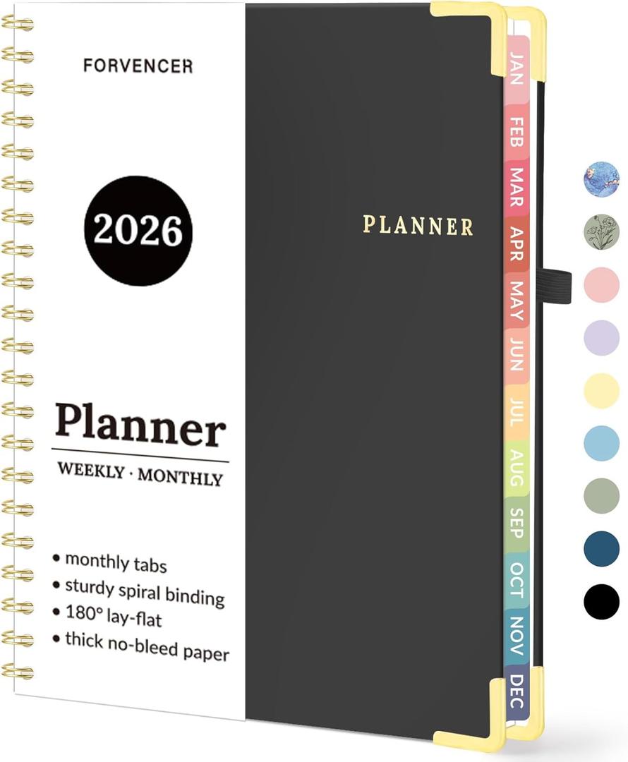 2026 Planner, Forvencer Calendar Planner Weekly and Monthly, Jan 2026-Dec 2026, 8.5" X 11", Hardcover Agenda Book, Daily Journal Organizer with Inner Pocket, Notebook for Office School, A4, Black