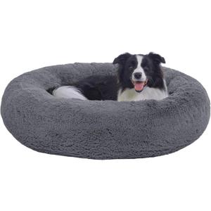 PuppyPalace 45" Calming Dog Bed with Removable Cover,Anti Anxiety Donut Dog Bed,Plush Round Pet Beds for Extra Large Dogs,Fluffy Faux Fur Dog Bed,Washable Cuddler Dog Bed(Dark Grey,XL)