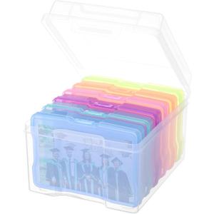 Photo Storage Box 5" x 7", Extra Large Transparent Plastic Photo Organizer Craft Keeper with 6 Colorful Inner Case for Cards, Pictures, Stamps, Stickers, Seeds, Office Supplies
