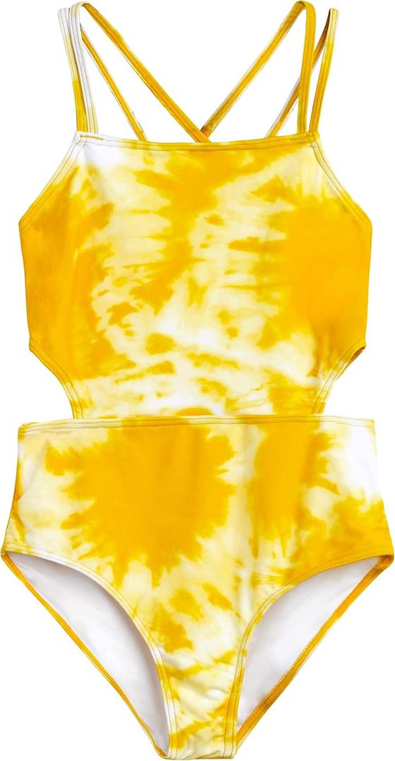 Kanu Surf Girls' Beach Sport Cut-Out One Piece Swimsuit , Color Yellow, Size 12