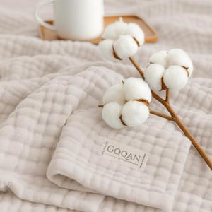 Goqan Throw Blanket 55x60  100% Turkish Cotton 4 Layer Boho Muslin Blanket for Adults, Four Season Blanket Lightweight and Thin, Soft, Breathable for Bed, Couch, Picnic - Beige