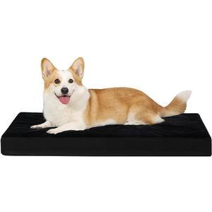 KSIIA Orthopedic Dog Bed Crate Waterproof Pet Mats for Large Dogs Deluxe Plush Washable Pet Bed with Egg Crate Foam & Removable Cover, 35 x 22 Inch, Black