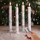 Eywamage White Snowflakes Christmas Flameless Taper Candles with Remote, Flickering LED Wax Candlesticks Set of 4