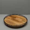 16" Lazy Susan Oak Wood Turntable Organizer for Cabinet, Farmhouse Round Wooden Large Lazy Susan Organization and Storage for Dining Table, Pantry, Kitchen, Bathroom, Countertop, Cupboard, Home Decor (Brown & Black)