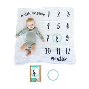 Kate & Milo Baby Milestone Blanket with Monthly Markers, Muslin Cotton Infant Photo Prop Blanket for Newborn Photos and First Year Milestones