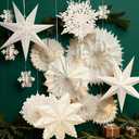 Winter Wonderland Snowflake Party Decorations, Christmas Hanging Decor, White Paper Star Snowflake Lanterns with Lights Paper Fans Garlands Set for Christmas Frozen Winter Birthday Wedding Party Decor