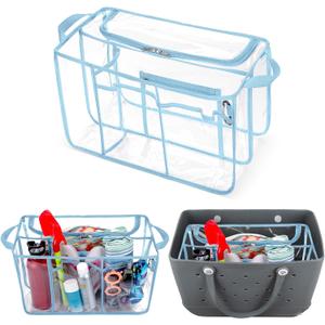 Clear Beach Bag Organizer Insert Compatible with Bogg Bag X Large, Waterproof Rubber Tote Bag Insert Divider Pouch, Beach Tote Insert Organizer Liner 15.6 x 8.4 x 10.8 Inches, Blue