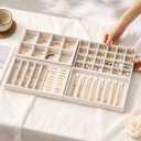 Velvet Jewelry Drawer Organizer Trays 4-Layer Stackable Jewelry Storage Inserts Set, Beige Jewelry Tray Set for Earrings, Rings, Necklaces, Bracelets with Removable Dividers for Dresser & Vanity