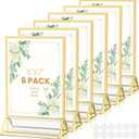 Acrylic Sign Holder 5X7 Gold Frames Double-Sided Gold Picture Frames for Flyer Holder Menu Holder Wedding Table Number Holder Christmas Photo Frame with Removable Sticky Dots -6 Pack