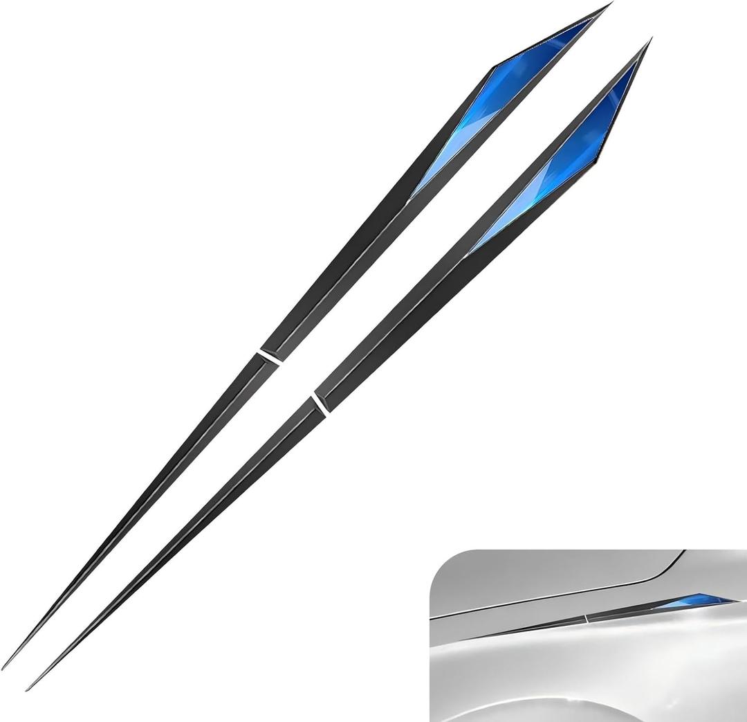 2 PCS Car Side Doors Blade Emblem Stickers, TPU 3D Fender Side Decoration Trim, Self-Adhesive Fashion Car Body Engine Hood Decal, Universal for Most Cars (Blue)